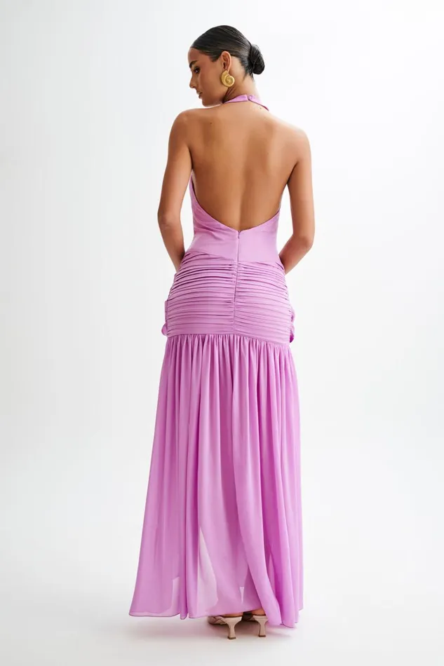 Dresses Women Meshki Graziana Satin Chiffon Plunge Maxi Dress 8211 Violet
