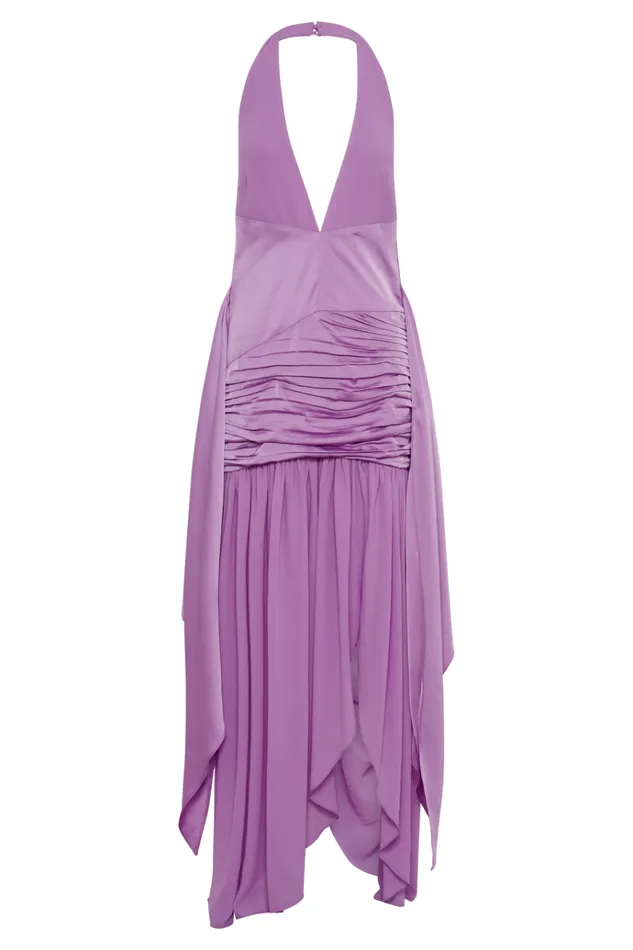 Dresses Women Meshki Graziana Satin Chiffon Plunge Maxi Dress 8211 Violet