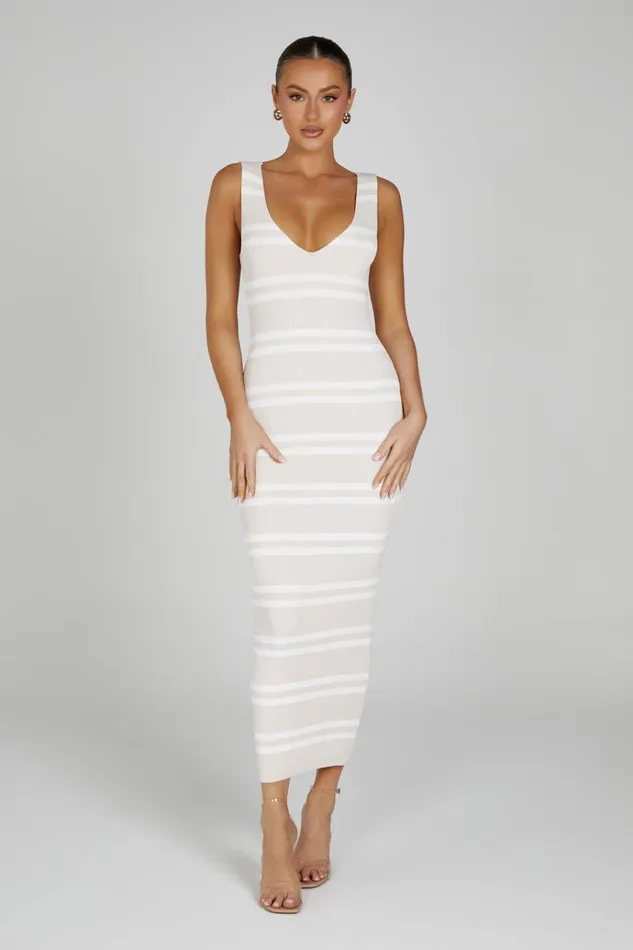 Dresses Women Meshki Henrietta Stripe Knit Maxi Dress 8211 NudeWhite