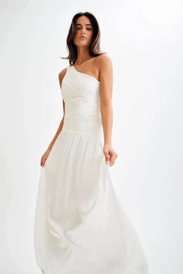 Dresses Women Meshki Jenna One Shoulder Pleated Maxi Dress 8211 Ivory