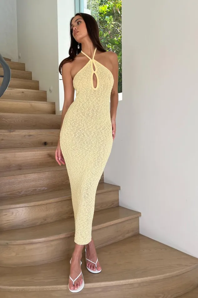 Dresses Women Meshki Kahali Boucle Halter Midi Dress 8211 Butter
