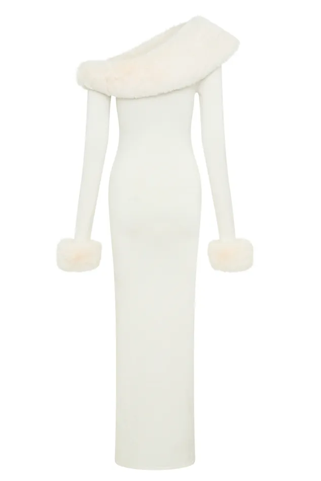 Dresses Women Meshki Karleigh Faux Fur Knit Maxi Dress 8211 Ivory