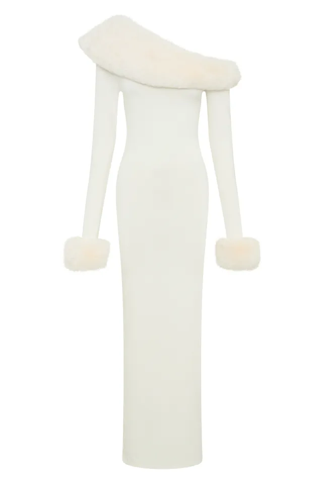 Dresses Women Meshki Karleigh Faux Fur Knit Maxi Dress 8211 Ivory