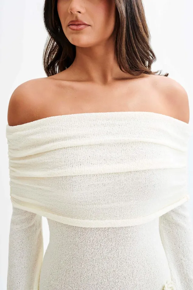 Dresses Women Meshki Kiki Off Shoulder Knit Rose Maxi Dress 8211 Ivory
