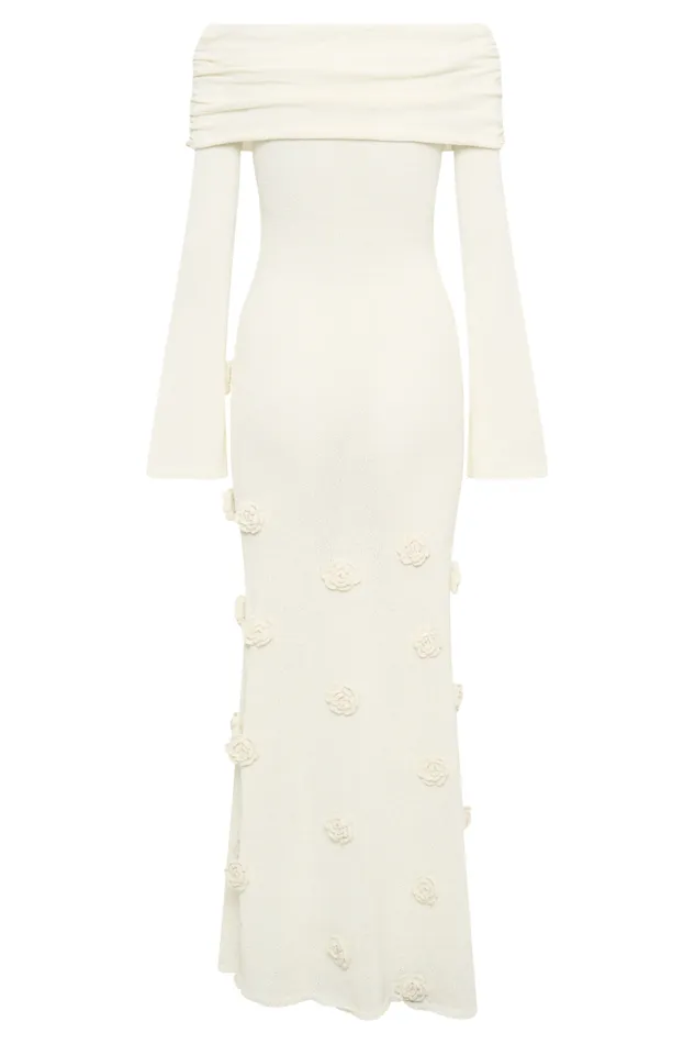 Dresses Women Meshki Kiki Off Shoulder Knit Rose Maxi Dress 8211 Ivory