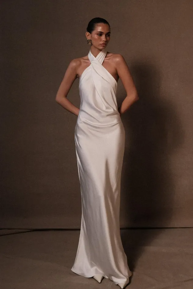 Dresses Women Meshki Laura Halter Satin Gown 8211 White