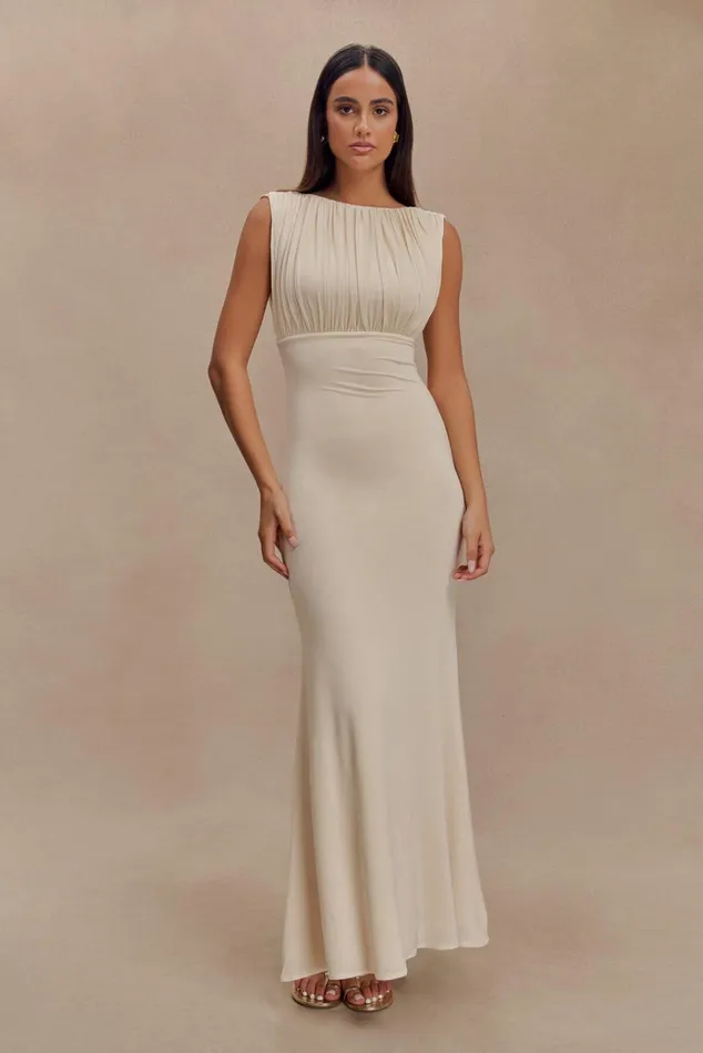 Dresses Women Meshki Malia Slinky Ruched Maxi Dress 8211 Ivory