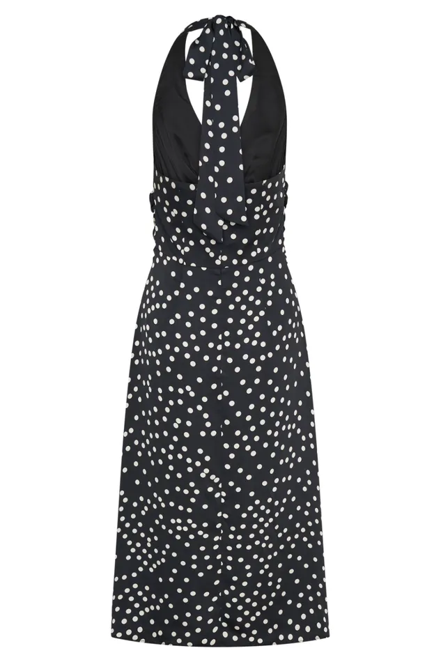 Dresses Women Meshki Marguerite Satin Halter Midi Dress 8211 Black Polka Dot Print