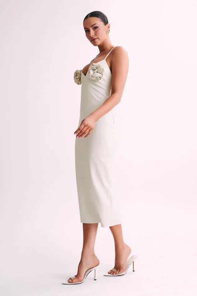 Dresses Women Meshki Mariam Faux Leather Rose Midi Dress 8211 Ivory