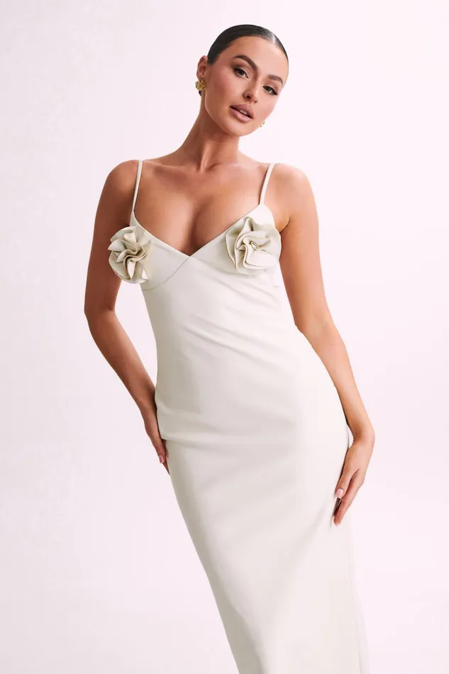 Dresses Women Meshki Mariam Faux Leather Rose Midi Dress 8211 Ivory