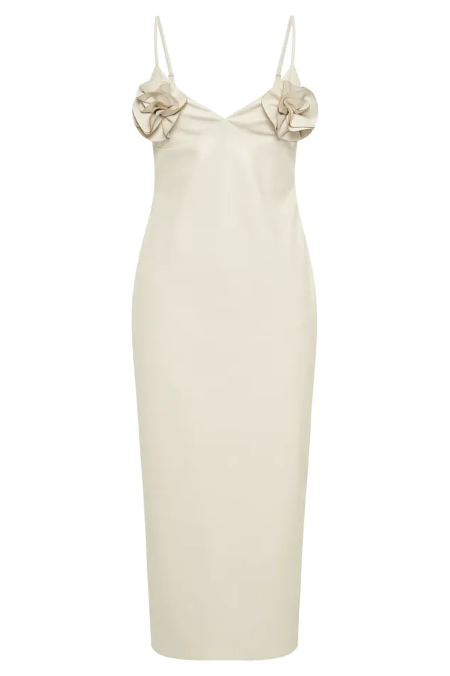 Dresses Women Meshki Mariam Faux Leather Rose Midi Dress 8211 Ivory