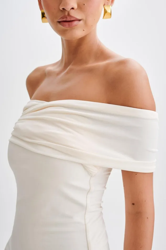 Dresses Women Meshki Melina Slinky Off Shoulder Mini Dress 8211 Ivory