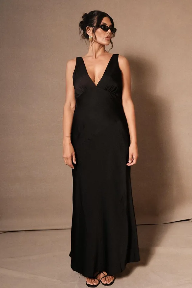 Dresses Women Meshki Nadia Maxi Satin Dress With Back Cowl 8211 Black Dresses Women Meshki Nadia Maxi Satin Dress With Back Cowl 8211 Black
