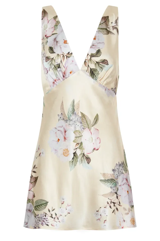 Dresses Women Meshki Nadia Satin Mini Dress With Cowl Back 8211 Lemon Floral Print