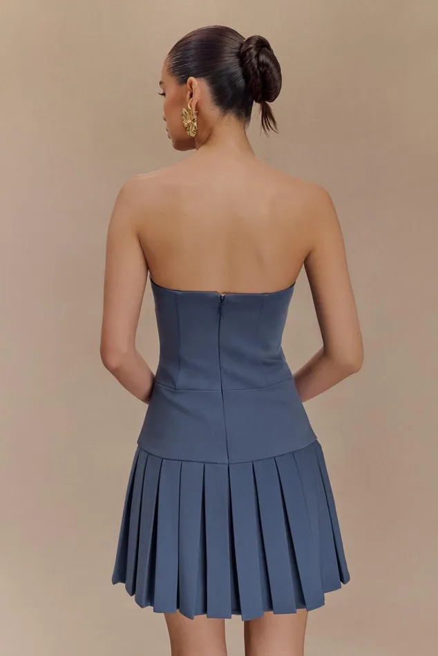 Dresses Women Meshki Naya Pleated Mini Dress With Ties 8211 Steel