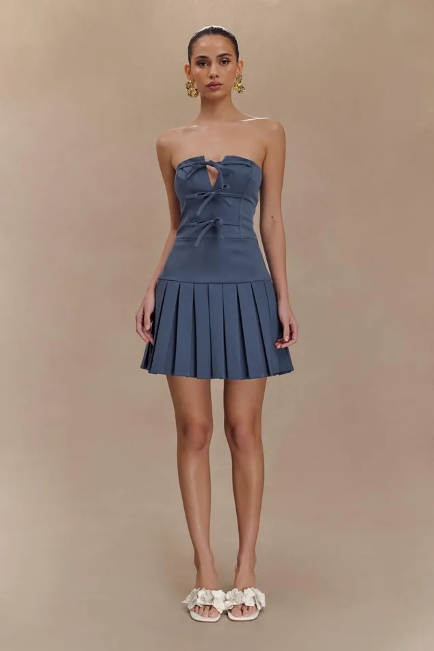 Dresses Women Meshki Naya Pleated Mini Dress With Ties 8211 Steel