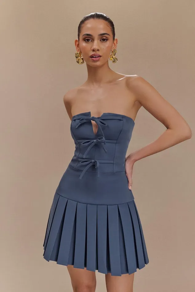 Dresses Women Meshki Naya Pleated Mini Dress With Ties 8211 Steel