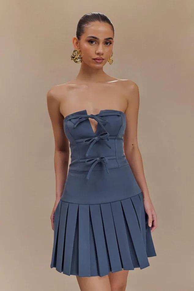 Dresses Women Meshki Naya Pleated Mini Dress With Ties 8211 Steel