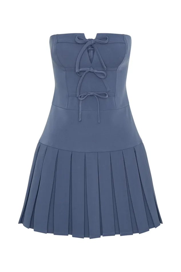 Dresses Women Meshki Naya Pleated Mini Dress With Ties 8211 Steel