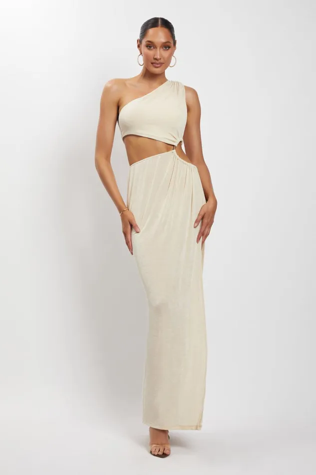 Dresses Women Meshki Paige Ruched Side Cut Out Maxi Dress 8211 Nude