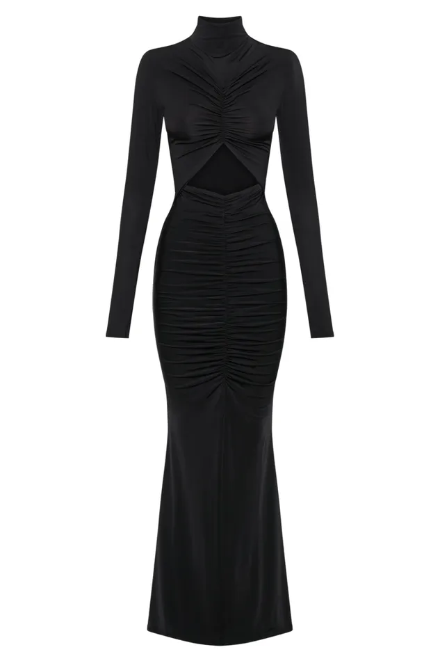 Dresses Women Meshki Pia Slinky Long Sleeve Cutout Maxi Dress 8211 Black