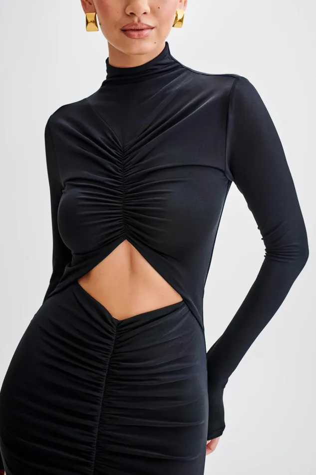 Dresses Women Meshki Pia Slinky Long Sleeve Cutout Maxi Dress 8211 Black