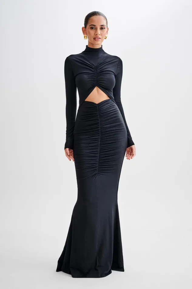 Dresses Women Meshki Pia Slinky Long Sleeve Cutout Maxi Dress 8211 Black