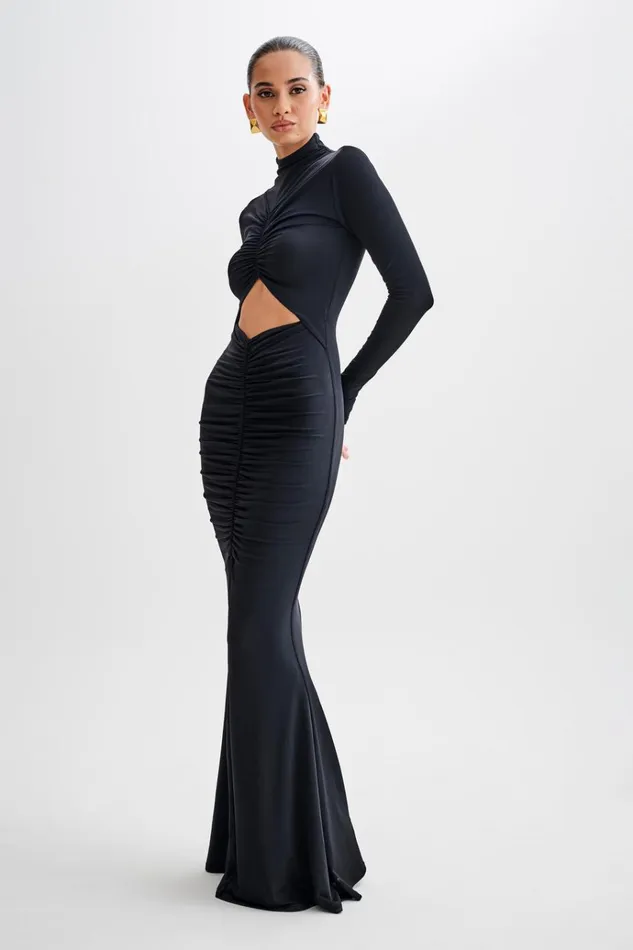 Dresses Women Meshki Pia Slinky Long Sleeve Cutout Maxi Dress 8211 Black