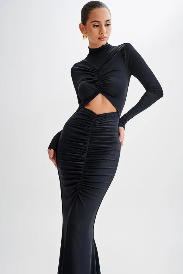 Dresses Women Meshki Pia Slinky Long Sleeve Cutout Maxi Dress 8211 Black