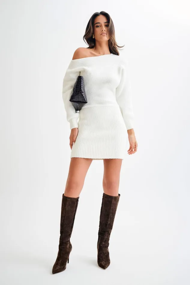 Dresses Women Meshki Rafferty Boat Neck Knit Mini Dress 8211 Ivory