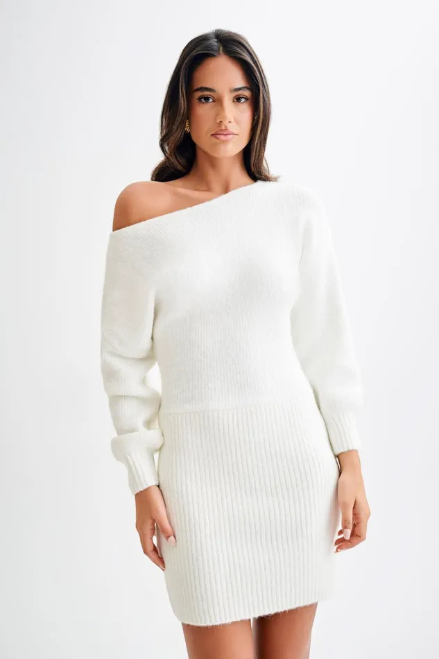 Dresses Women Meshki Rafferty Boat Neck Knit Mini Dress 8211 Ivory