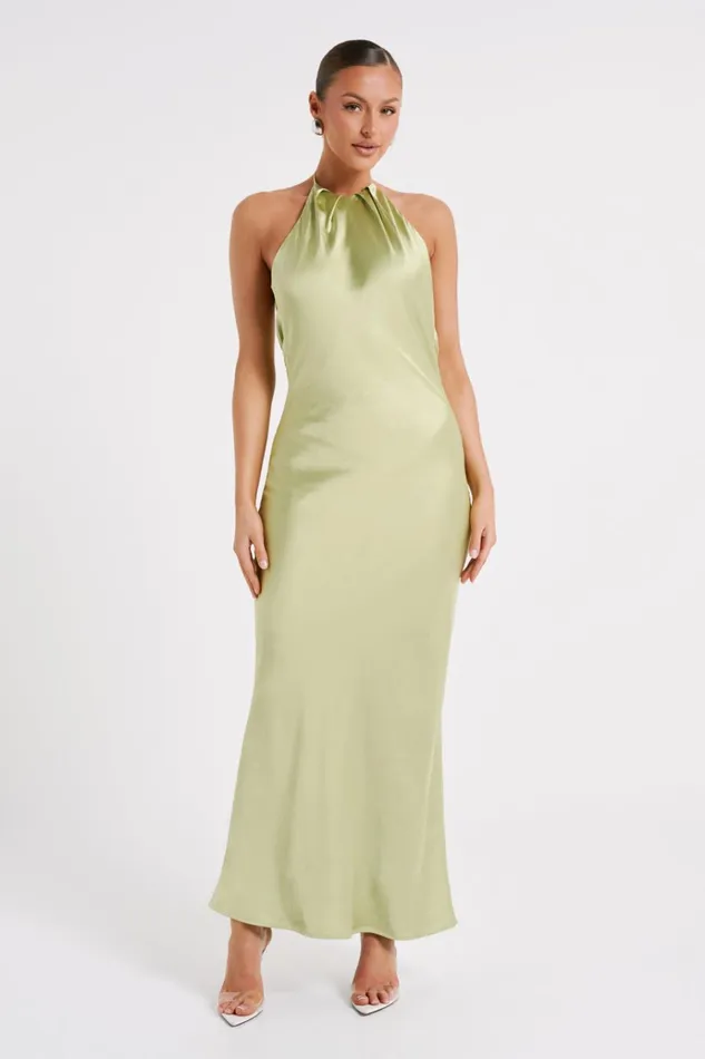 Dresses Women Meshki Sammy Satin Halter Maxi Dress 8211 Pistachio