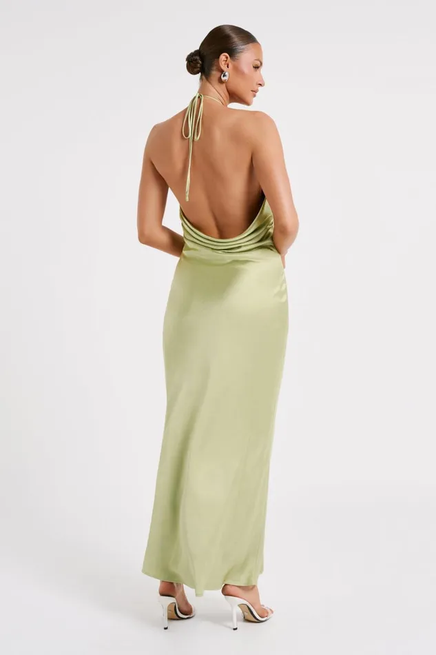 Dresses Women Meshki Sammy Satin Halter Maxi Dress 8211 Pistachio