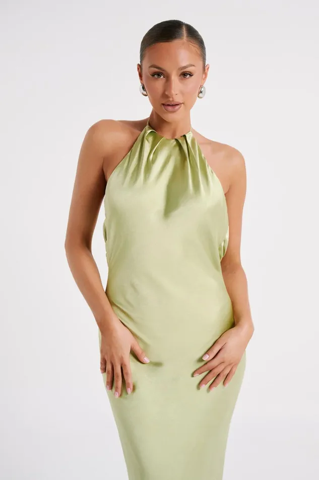 Dresses Women Meshki Sammy Satin Halter Maxi Dress 8211 Pistachio