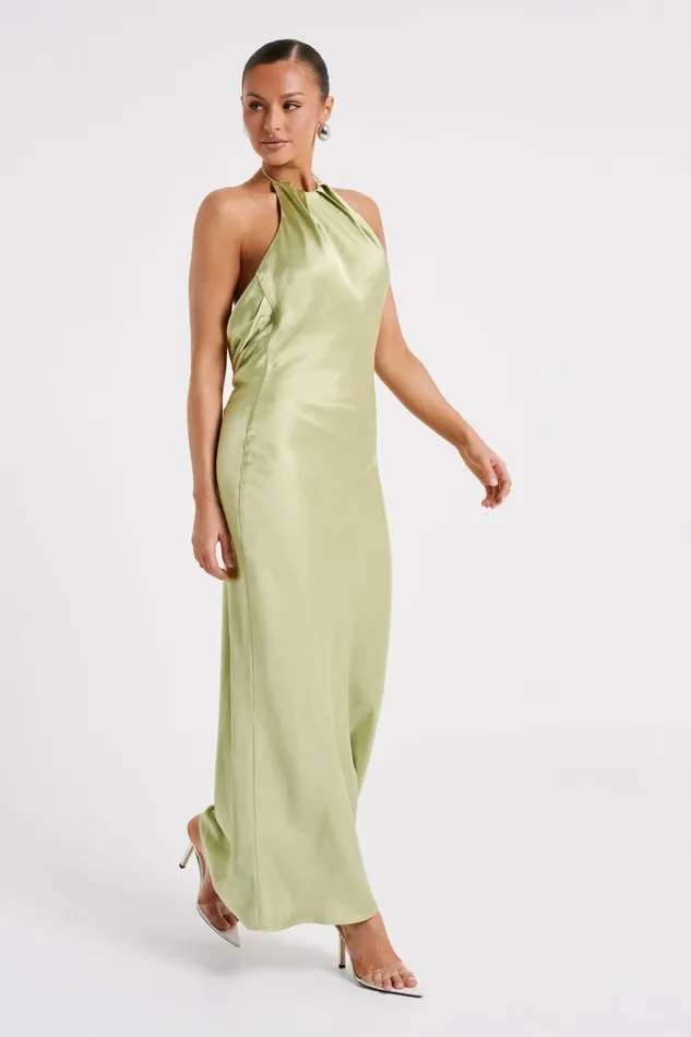 Dresses Women Meshki Sammy Satin Halter Maxi Dress 8211 Pistachio