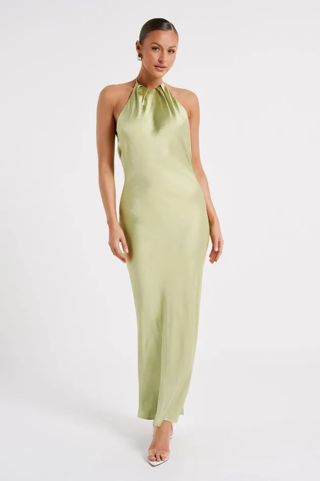 Dresses Women Meshki Sammy Satin Halter Maxi Dress 8211 Pistachio