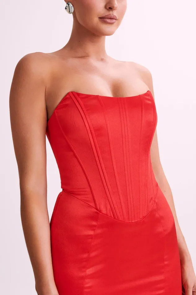 Dresses Women Meshki Sariah Satin Corset Mini Dress 8211 Red