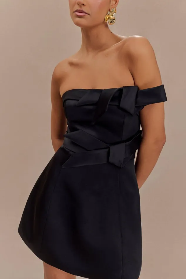 Dresses Women Meshki Tatiana Satin Strapless Bow Mini Dress 8211 Black