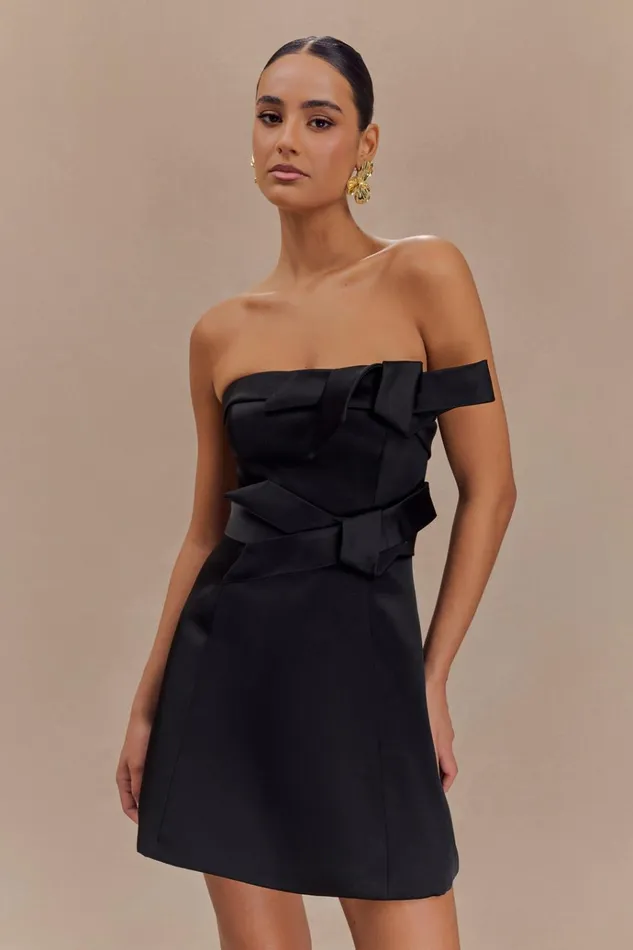 Dresses Women Meshki Tatiana Satin Strapless Bow Mini Dress 8211 Black