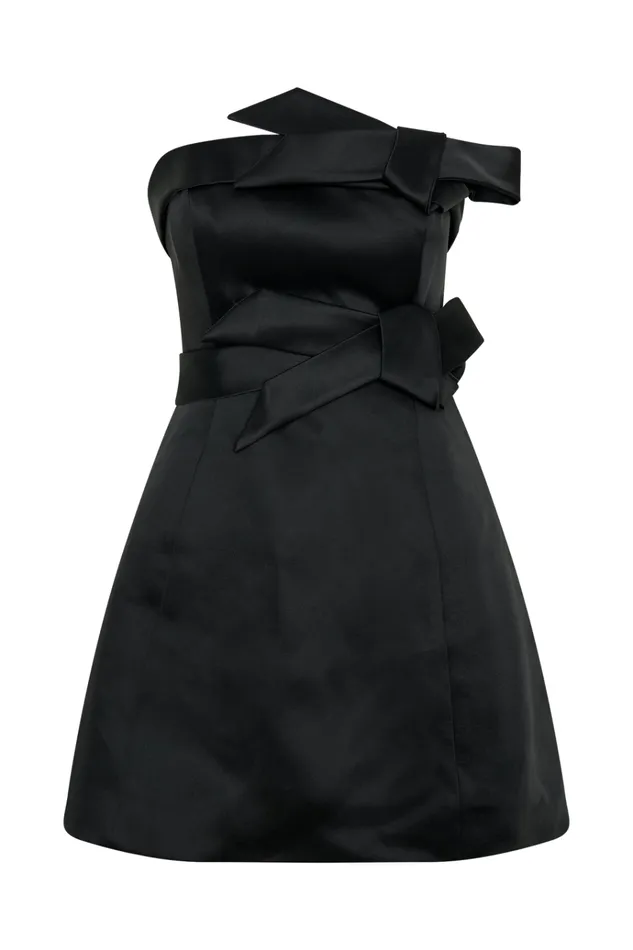 Dresses Women Meshki Tatiana Satin Strapless Bow Mini Dress 8211 Black