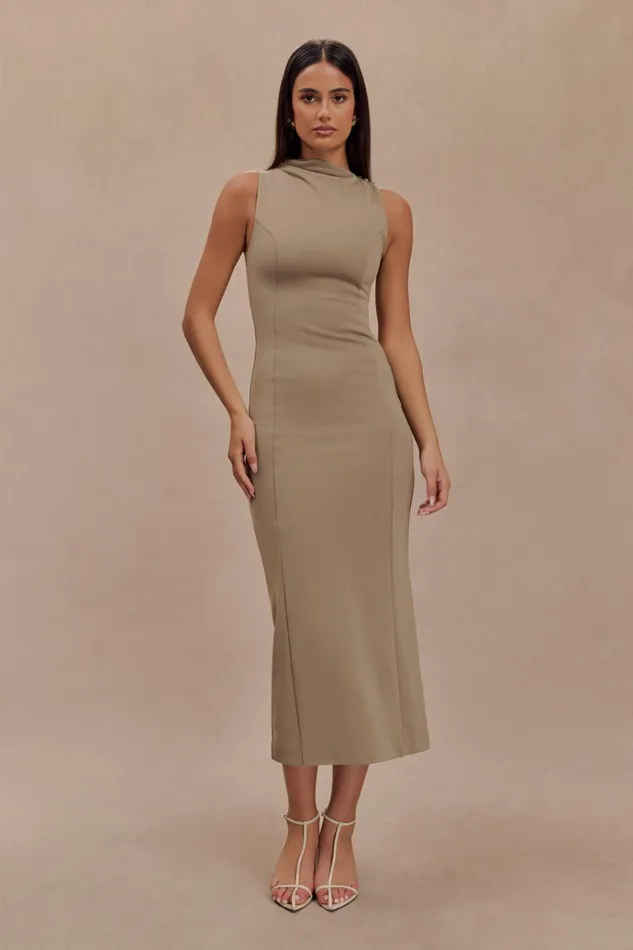 Dresses Women Meshki Taylor Draped Stretch Crepe Midi Dress 8211 Mushroom