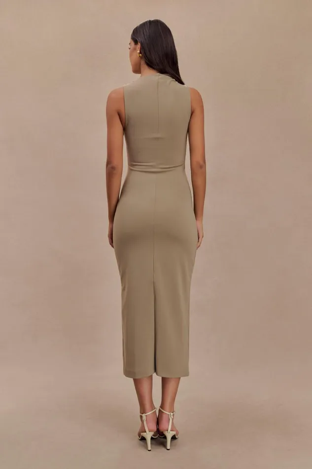 Dresses Women Meshki Taylor Draped Stretch Crepe Midi Dress 8211 Mushroom