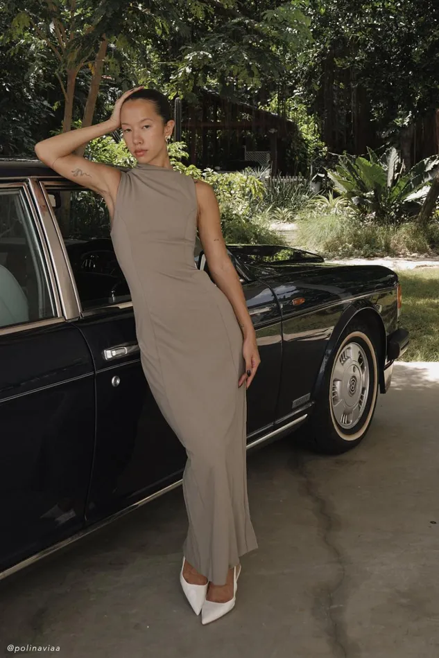 Dresses Women Meshki Taylor Draped Stretch Crepe Midi Dress 8211 Mushroom