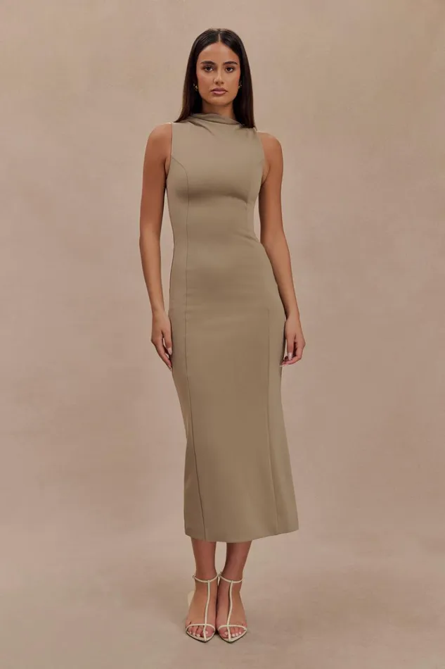 Dresses Women Meshki Taylor Draped Stretch Crepe Midi Dress 8211 Mushroom