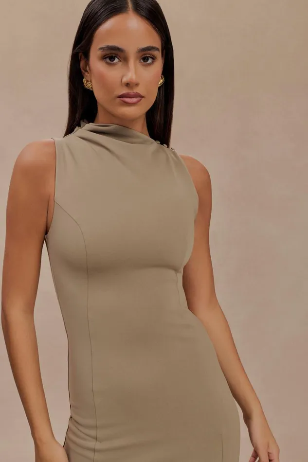 Dresses Women Meshki Taylor Draped Stretch Crepe Midi Dress 8211 Mushroom