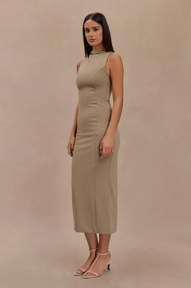 Dresses Women Meshki Taylor Draped Stretch Crepe Midi Dress 8211 Mushroom