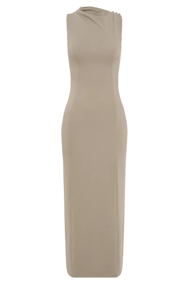 Dresses Women Meshki Taylor Draped Stretch Crepe Midi Dress 8211 Mushroom