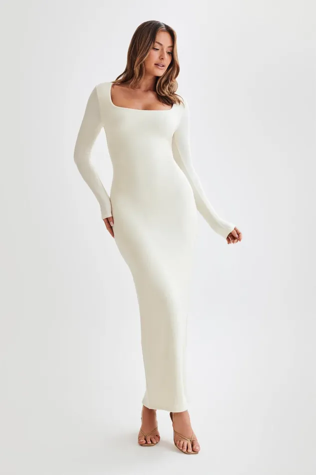 Dresses Women Meshki Vanessa Modal Long Sleeve Midi Dress 8211 Bone