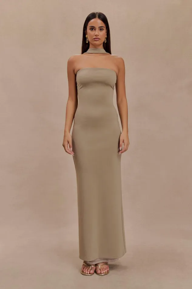 Dresses Women Meshki Velma Halter Collar Maxi Dress 8211 Mushroom