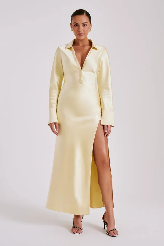 Dresses Women Meshki Whitley Satin Collared Maxi Dress 8211 Butter